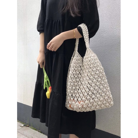 พร้อมส่ง 7 สี กระเป๋าเชือกถัก ตาข่าย ไปทะเล P002