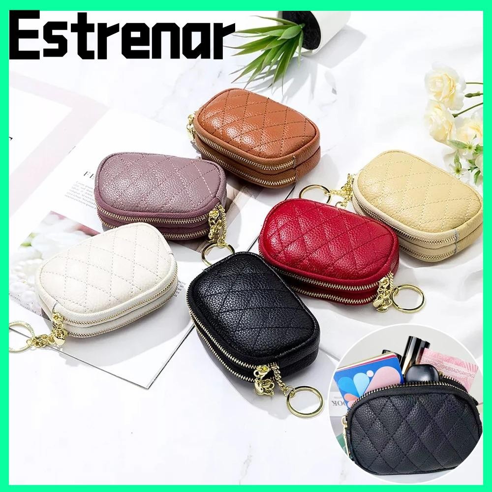 Estrenar Mini Wallet Pouch, Zipper Double-layers Ladys Coin Purse, PU Leather Storage Bag ของขวัญวันแม่