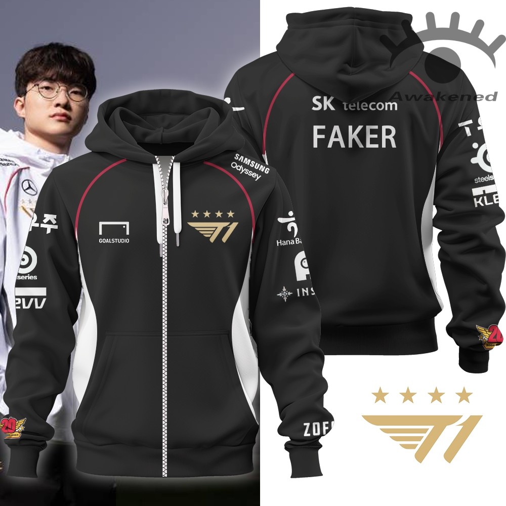 2024 SKT T1 E-Sports Club ชุดซิปสีดํา Hoodie Global Finals Limited Jersey Jacket Zeus Faker แฟนสนับส