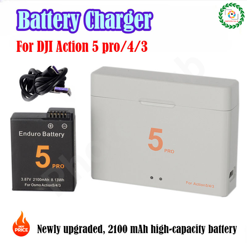 สําหรับ Dji Action 5 Pro เครื่องชาร์จแบตเตอรี่/Dual Slot Battery Storage Case Action 5 Pro/4/3 อุปกรณ์เสริม
