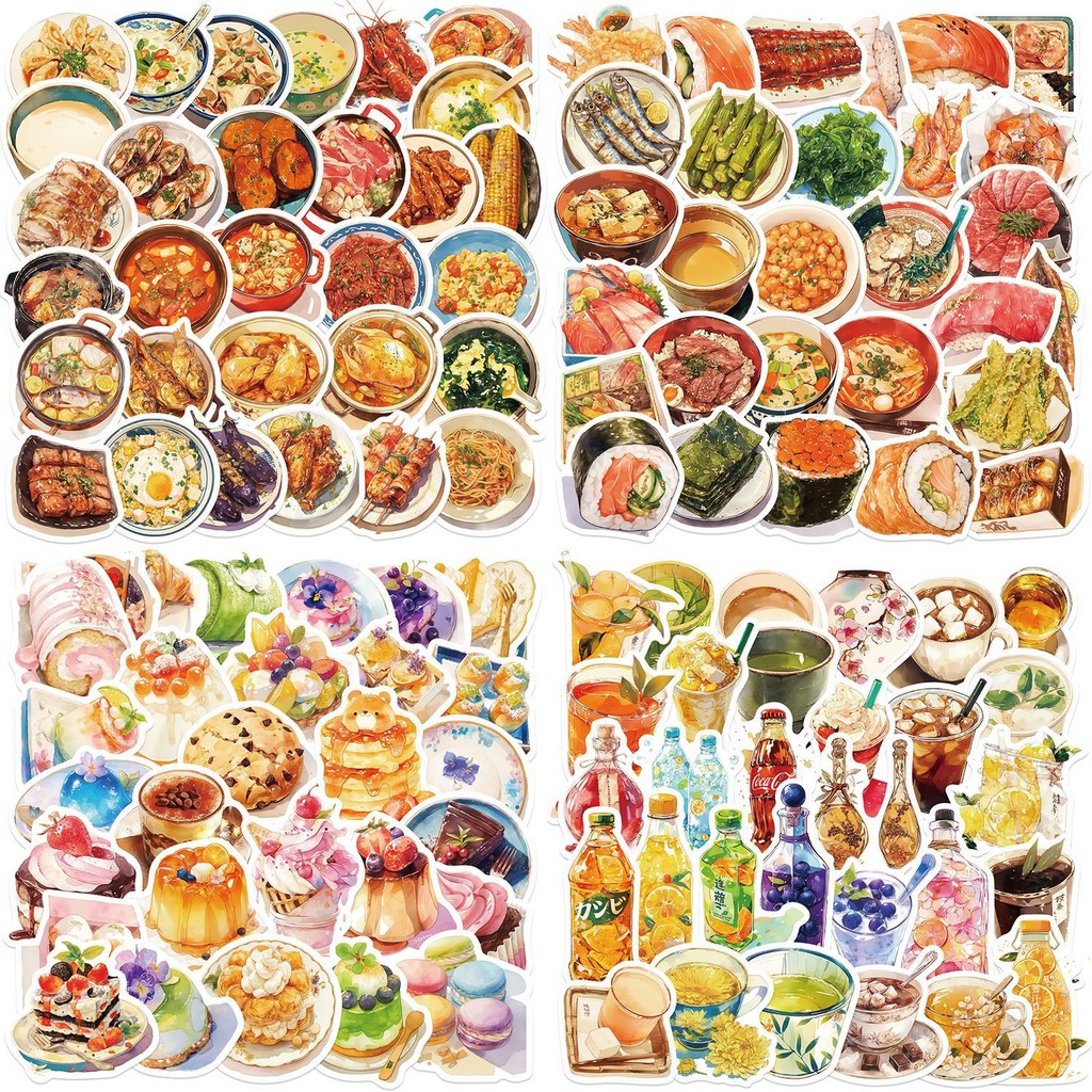 30 ชิ้น อาหารอร่อย ขนมและเครื่องดื่ม สติ๊กเกอร์ พีวีซี กันน้ํา (4 ออกแบบ)