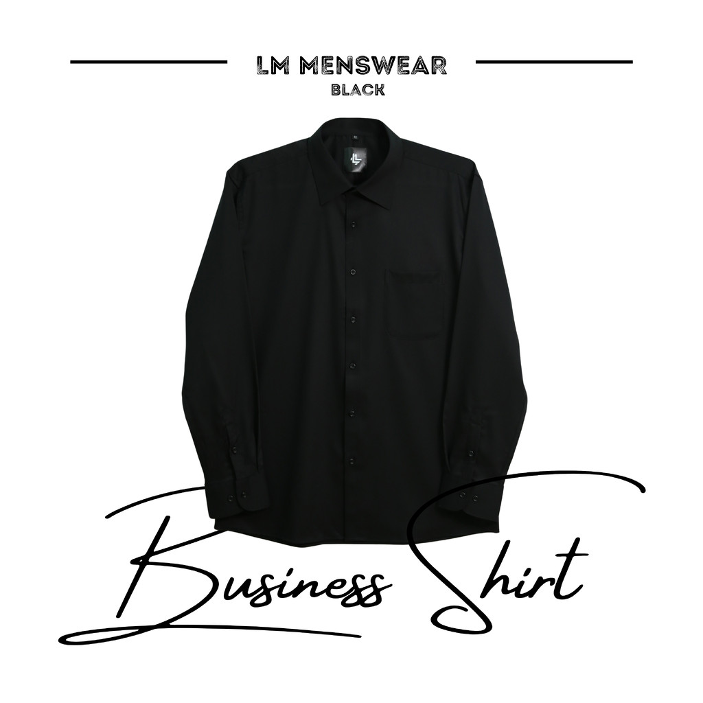 Business Shirt เสื้อเชิ้ต รุ่นบิสเนส โทนสีดำ เทา ปก Semi-Spread Collar ทางการ เหมาะสำหรับใส่เน็คไทด์