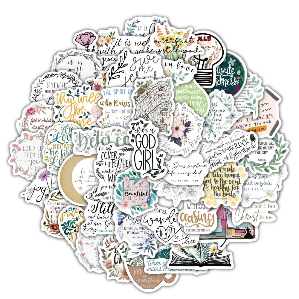 60pcs การ์ตูนแรงบันดาลใจคําคัมภีร์สติกเกอร์ Graffiti สําหรับจักรยานบัญชีมือกรณีดินสอ Decals LanLanStickersWorld