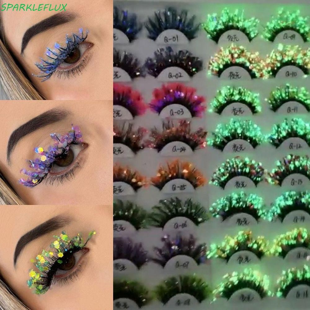 Sparkleflux Glitter สีขนตาเลื่อมเงา Full Strip Lashes ขนตาปลอมผู้หญิง Dramatic Lashes Extension