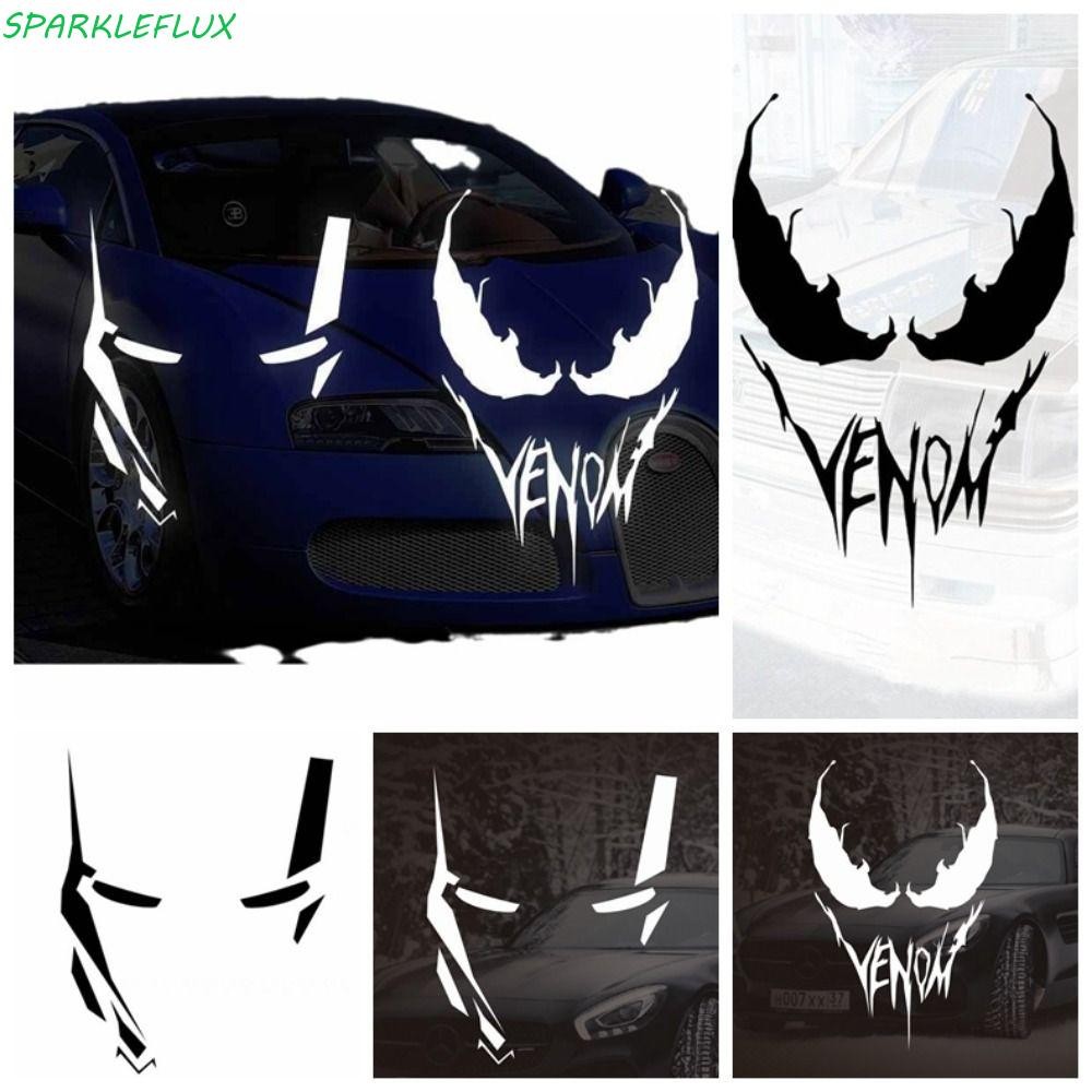 Sparklefflux อะนิเมะ Venom Cool สติ๊กเกอร์, PET Venom สะท้อนแสง, Iron Man ดัดแปลง Self กาวรถจักรยานยนต์สะท้อนแสงไวนิล Decals จัดแต่งทรงผมอัตโนมัติ