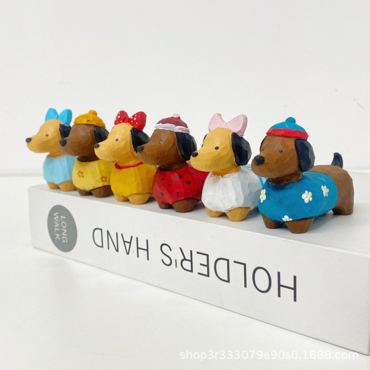 Dreamerhouse Handmade Puppy ไม้แกะสลักสุนัขดัชชุนเดสก์ท็อปตกแต่งพวงกุญแจเครื่องประดับรถของขวัญเล็กๆ