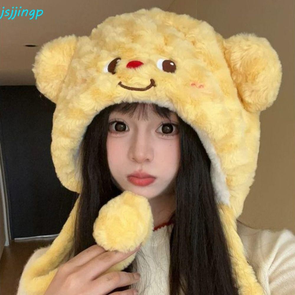 Jsjjingp หมวกหมีเนย,อบอุ่นน่ารักตุ๊กตาหมีไทยหมวก,การ์ตูนนุ่ม Earmuff เกาหลีตุ๊กตาฤดูหนาว Beanies Streetwear