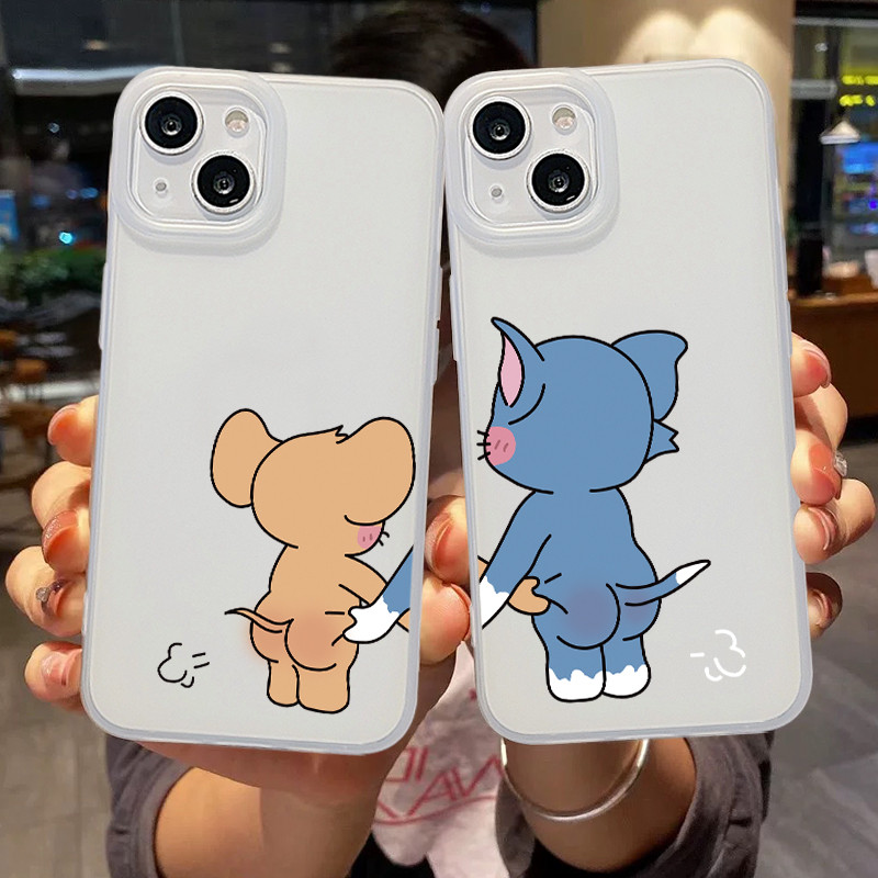 COD-คู่รักเคสมือถือ ใช้ได้กับ IPhone 11 15 13 14 12 Pro Max 14 7 Plus XR XSMAX แมวและเมาส์เคสโทรศัพท์มือถือคู่แบรนด์