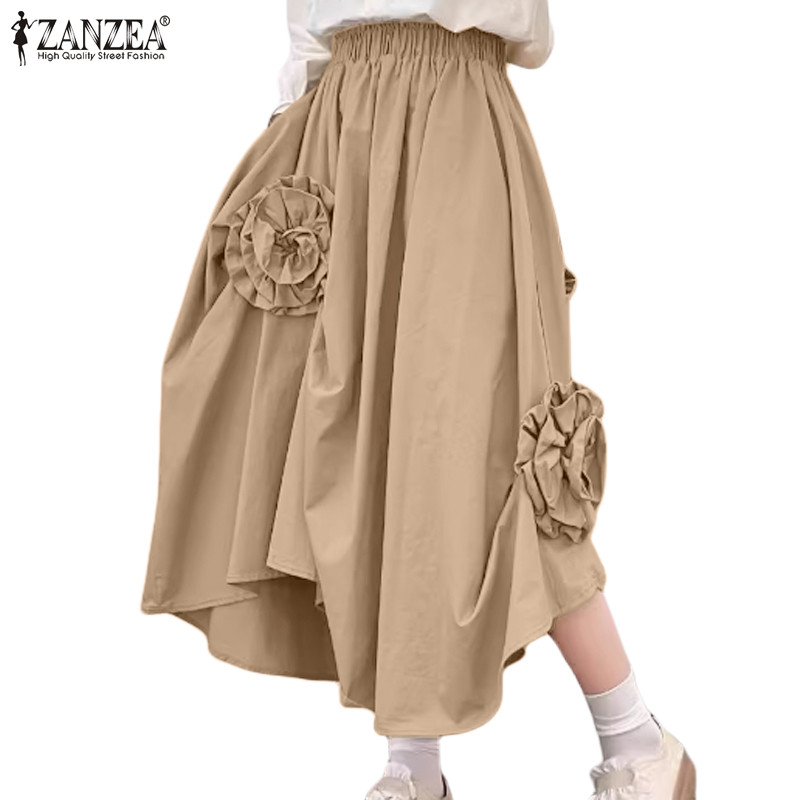 Zanzea ผู้หญิงเกาหลีลําลอง 3D ดอกไม้กระโปรงยาวหลวม Presale