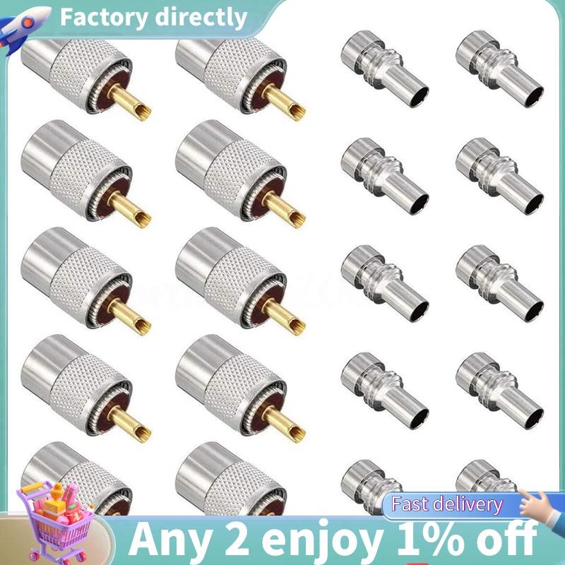 LU-10 แพ็ค UHF/PL-259 ปลั๊กขั้วต่อบัดกรีพร้อมลดสําหรับ RG8X, RG8, RG59, LMR-400, RG-213 Coaxial Coax