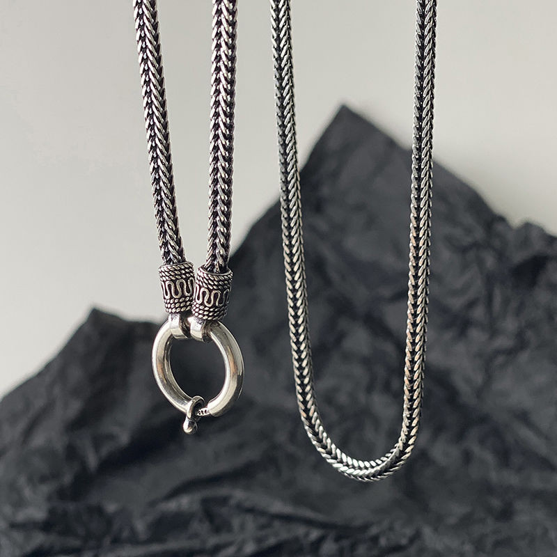 ไม่มีใครเทียบได้ S925 เงินสเตอร์ลิงปลอดภัยรูปแบบ Amulet Chain ผู้ชาย High-End Retro Thangka แขวนโซ่ Talisman สร้อยคอสามแขวน HU99
