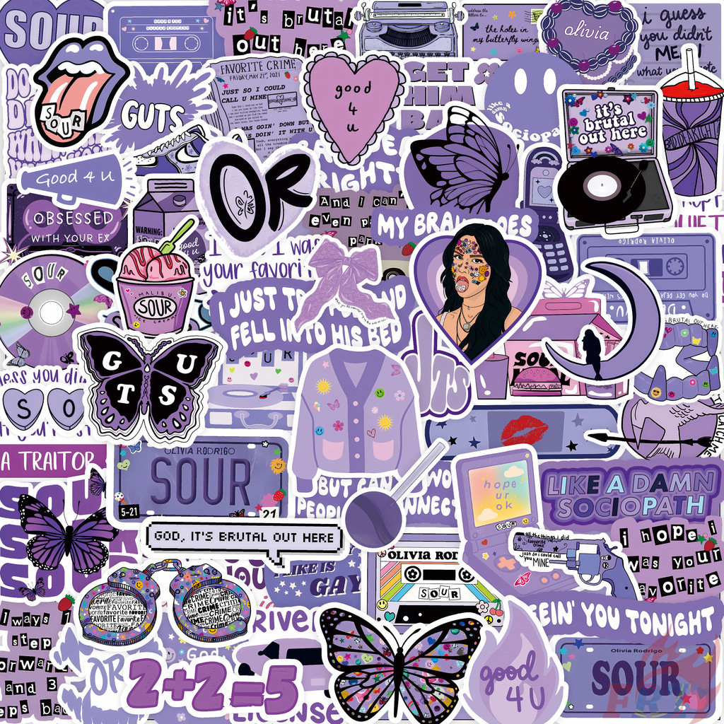100ชิ้น/เซ็ต Olivia Rodrigo Series 01 ♬ เทปเพลงสีม่วง สติ๊กเกอร์ SOUR GUTS สติ๊กเกอร์แฟชั่น DIY Doodle Decals