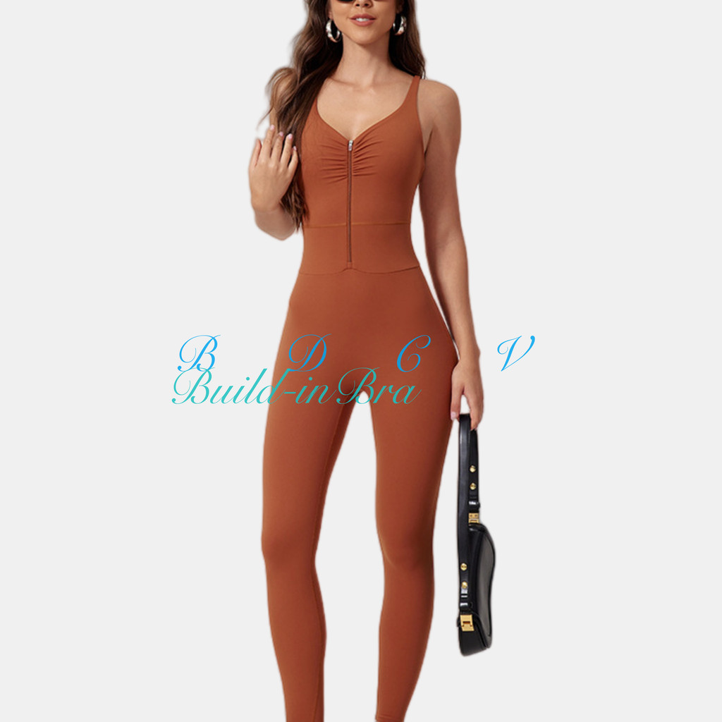 Bdcv ซิป OOTD บอดี้สูทผู้หญิง Pilate โยคะ Jumpsuit พร้อม Bra Athleisure กีฬาฟิตเนสชุดชิ้นเดียว