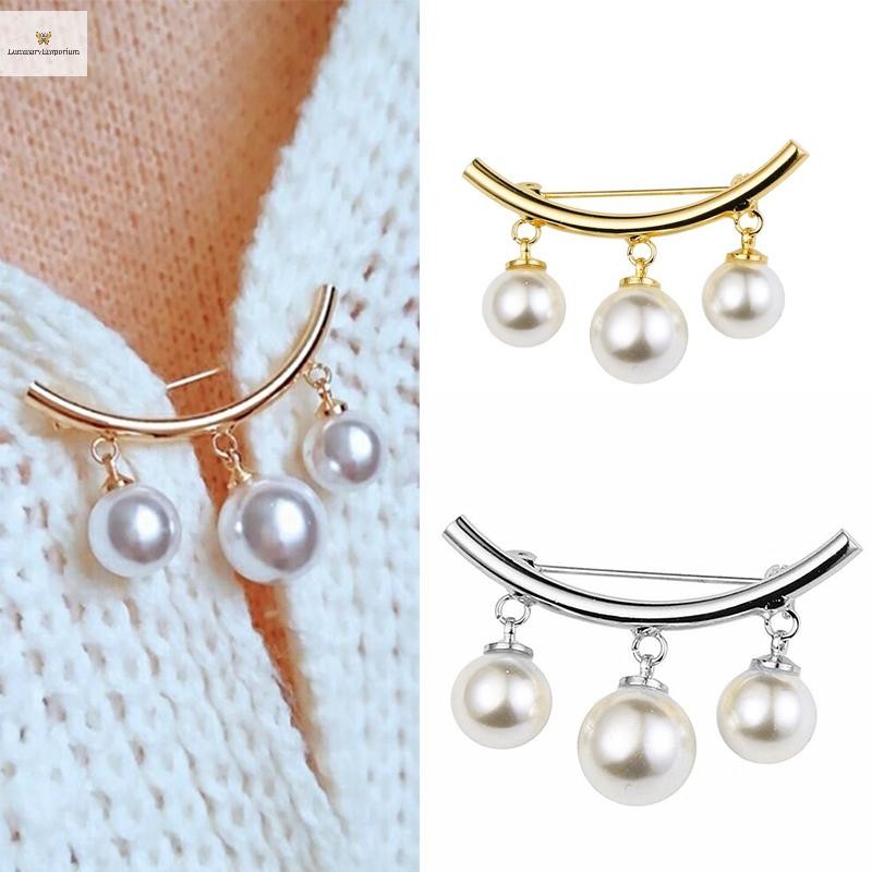 Cod แฟชั่น Pearl Fixed Strap Charm Safety Pin เข็มกลัดเสื้อกันหนาวคาร์ดิแกนคลิปโซ่ใหม่