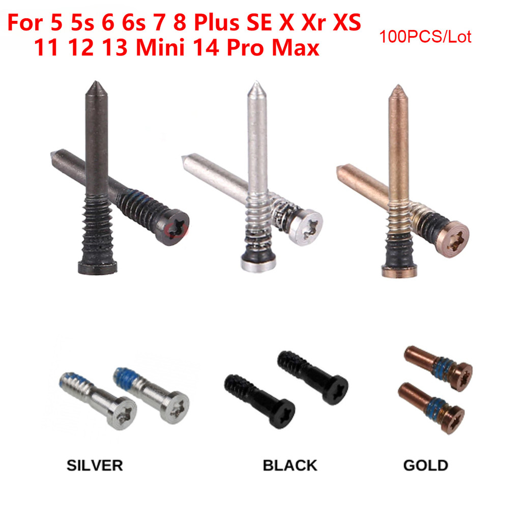 100pcs ด้านล่าง Pentalobe สกรูสําหรับ 11 12 13 Mini 14 Pro Max X Xr XS 5s 6 6s 7 8 Plus SE สกรูเปลี่ยน