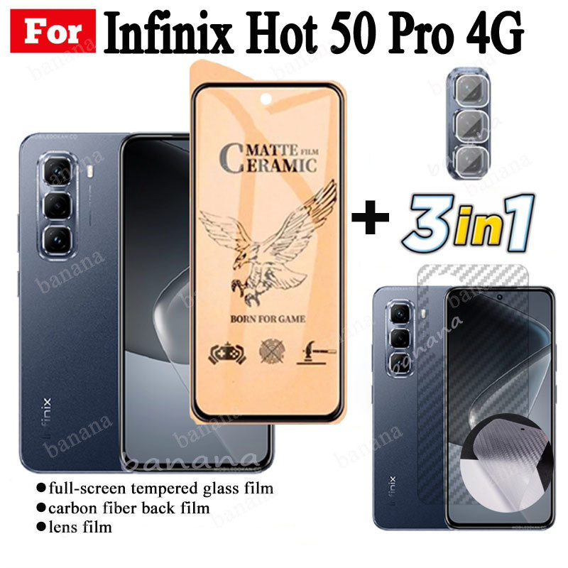 3 IN 1 Infinix Hot 50 Pro เซรามิคกระจกนิรภัยสําหรับ Infinix Hot 50i 50 4G 50 5G เลนส์กล้องป้องกันหน้าจอและฟิล์มด้านหลัง