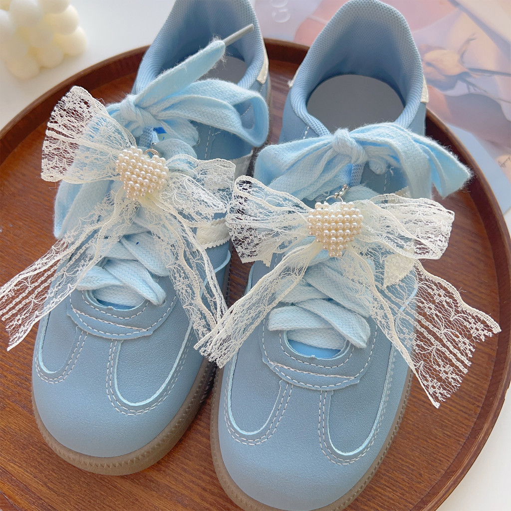 Romance Lace Pearls Bead String Bowknot Shoelaces Decor Buckle - DIY Sweet Pearl Bow จี้หัวเข็มขัดรองเท้าอุปกรณ์เสริม