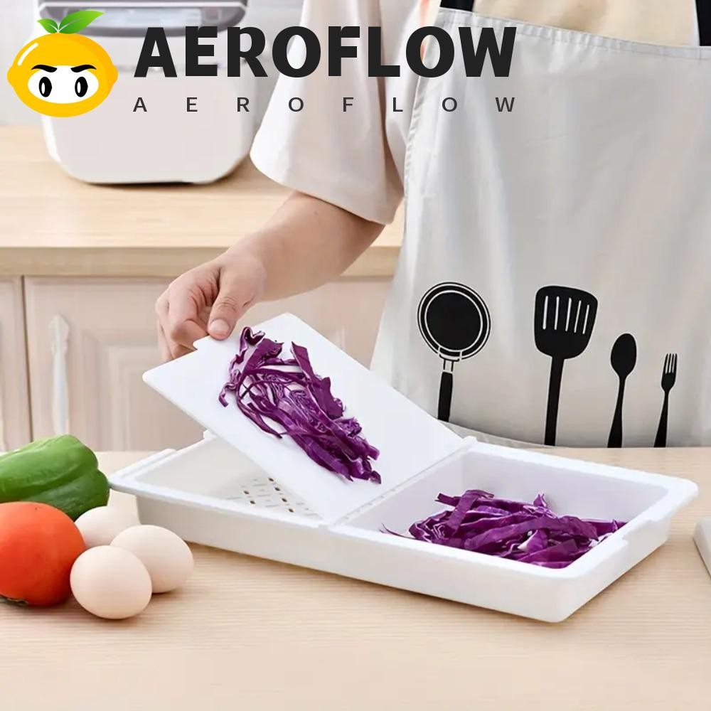 Aeroflow เขียง 3 in 1, เขียงกันลื่นแบบใช้สองด้าน, มีดทําครัวสไตล์ญี่ปุ่นพลาสติกแบบพลิกด้านบนที่ทนทานผัก