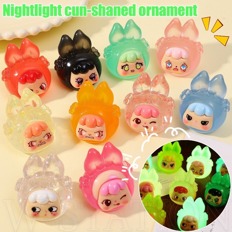 เครื่องประดับโต๊ะตุ๊กตากระต่ายเรืองแสง - มินิ, น่ารัก, การ์ตูน, สีสันสดใส -ไมโครฉากรูปสัตว์ - อุปกรณ์วัสดุ ทําเอง - ตกแต่งภายใ