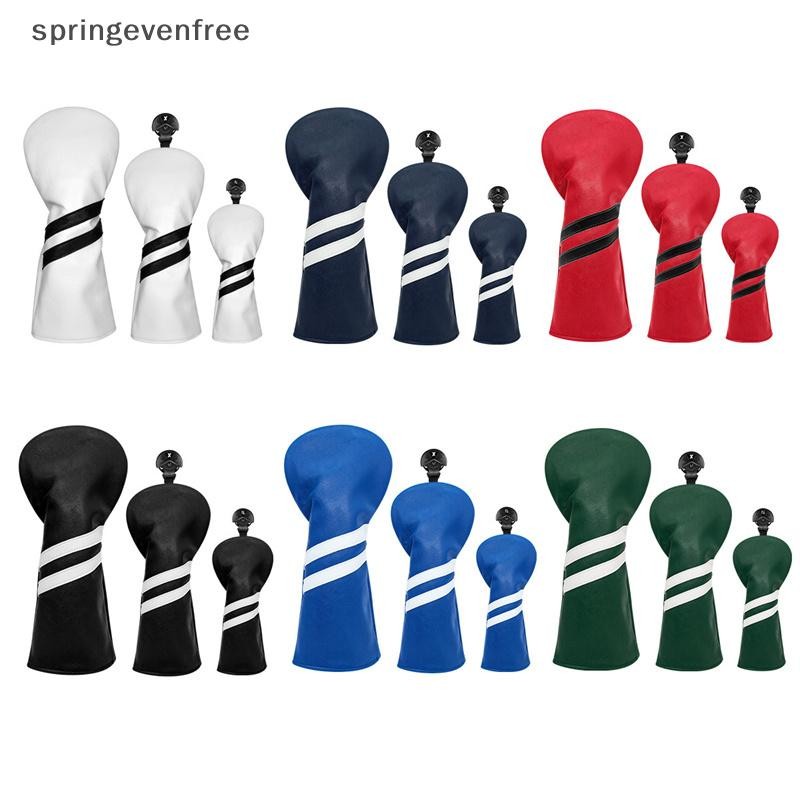 Springevenfree ผ้าโพกศีรษะไม้กอล์ฟลายทางกันน้ํา 3 ชิ้น #1 #3 #5 Wood Headcovers Driver Fairway Woods Cover ฝาครอบหัวหนัง PU th