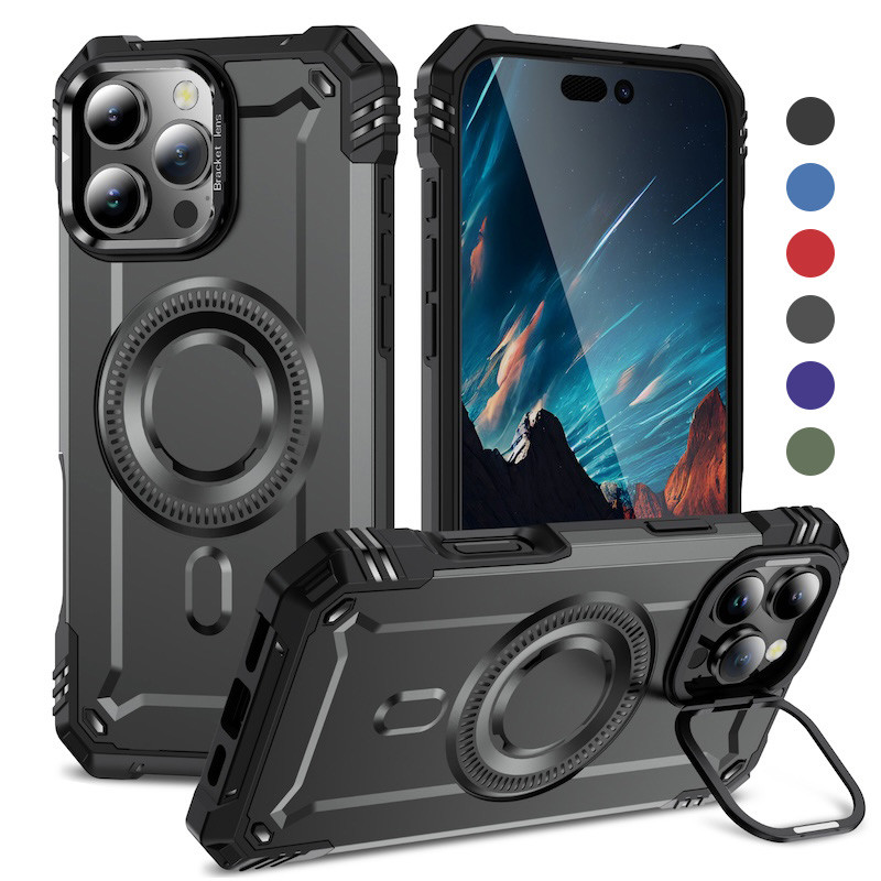 ที่วางกล้องพร้อมเคสแม่เหล็กสําหรับ iPhone 16 15 14 13 12 11 Pro Max 16 Plus ไร้สายชาร์จ Heavy Absorption ฝาครอบขาตั้งป้องกัน