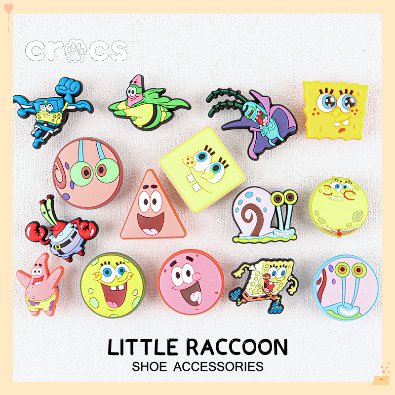 Crocs Jibbitz SpongeBob SquarePants หัวเข็มขัดรองเท้าการ์ตูนอะนิเมะรองเท้าดอกไม้ charm crocs รองเท้าแตะเกาหลีน่ารักหัวเข็มขัดตกแต่ง