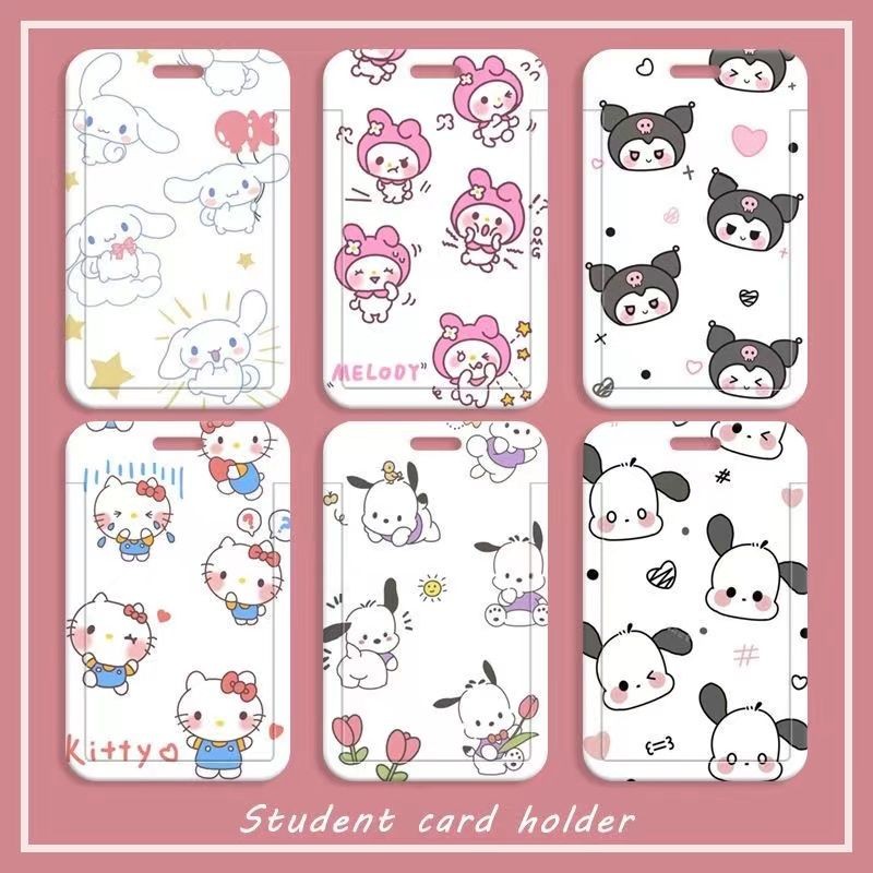 SANRIO ที่ใส่บัตรสไลด์ลายการ์ตูน ป้องกันบัตรนักเรียน/อาหาร/รถบัส/บัตรเครดิต พร้อมกล่องเก็บบัตร
