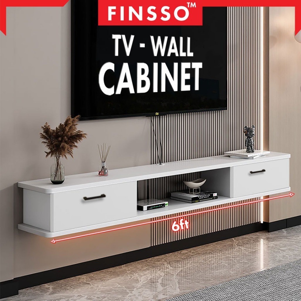Finsso: ชั้นวางทีวี ตู้วางทีวี ติดผนัง ขนาด100cm/120cm/150cm /180cm ดีไซน์โมเดิร์น จัดเก็บของได้จุใจ Wall TV Cabinet