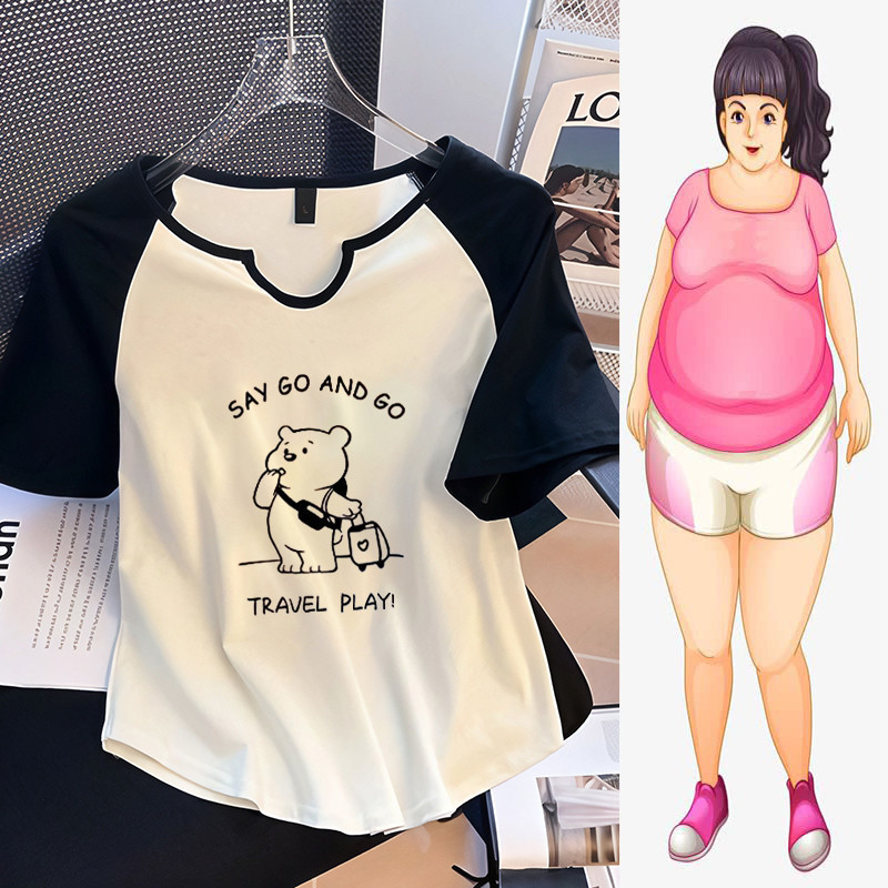 เสื้อยืด Oversize(40-150kg) เสื้อยืดแขนสั้นฤดูร้อน Plus Size Fashion Bear Print Oversize Tops