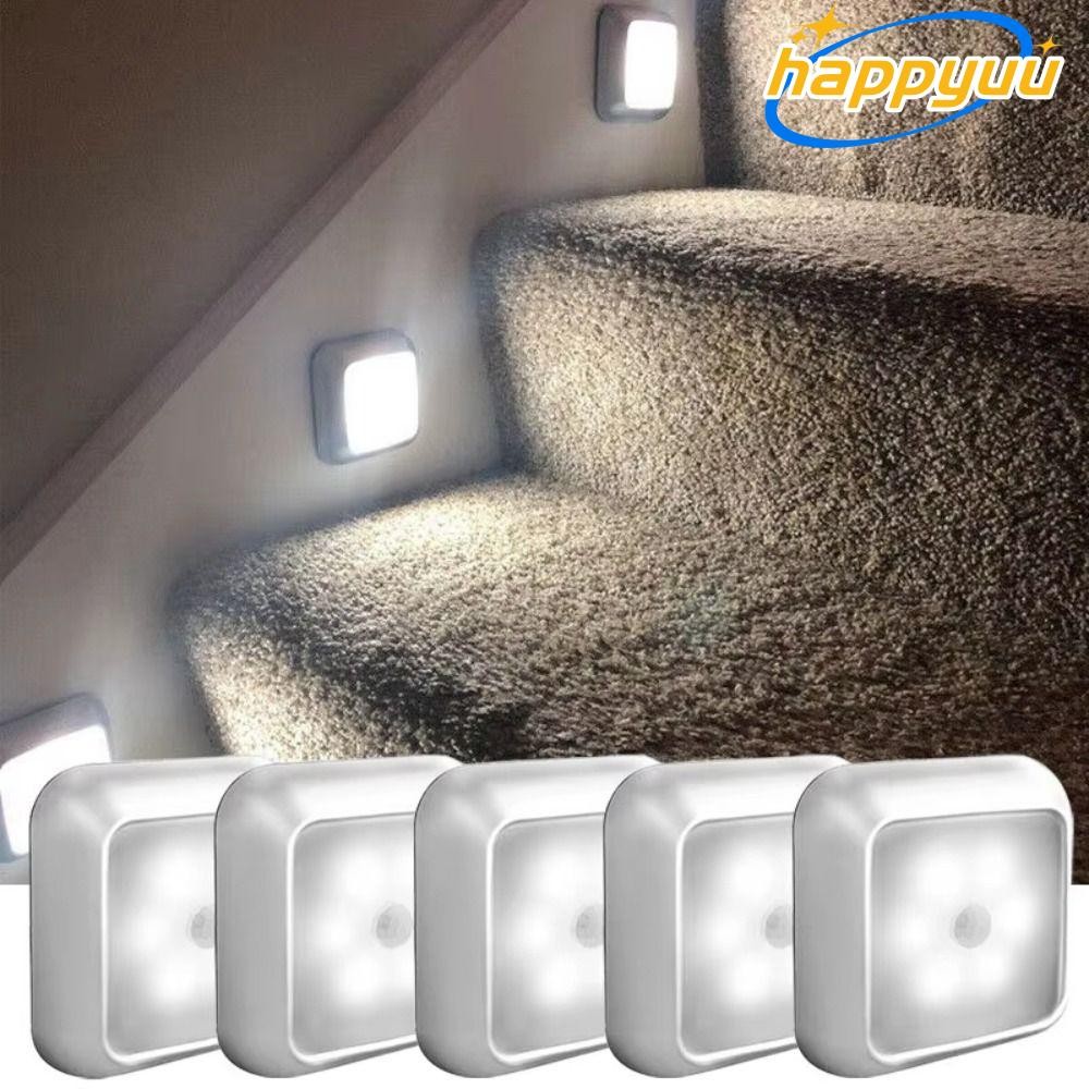 Happyuu Sensor Lamp, PIR Motion Sensor 6 LED Night Light, Square Indoor Decor คุณภาพสูงบันได Light