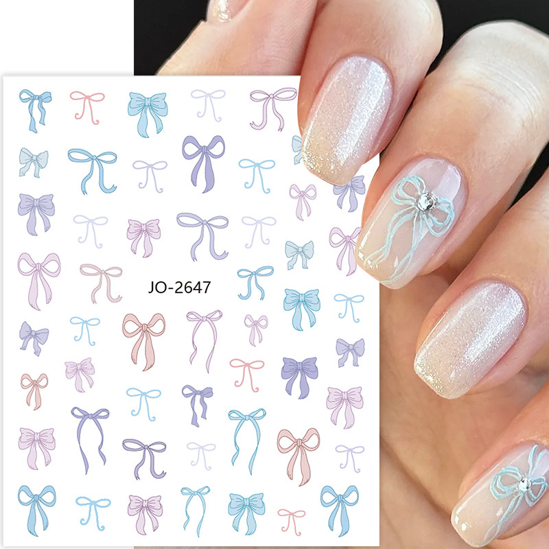 3d เล็บริบบิ้นสติกเกอร์โบว์น่ารักผ้าไหม Bowknot Decals เล็บออกแบบ Siders Kawaii เล็บเครื่องมือ
