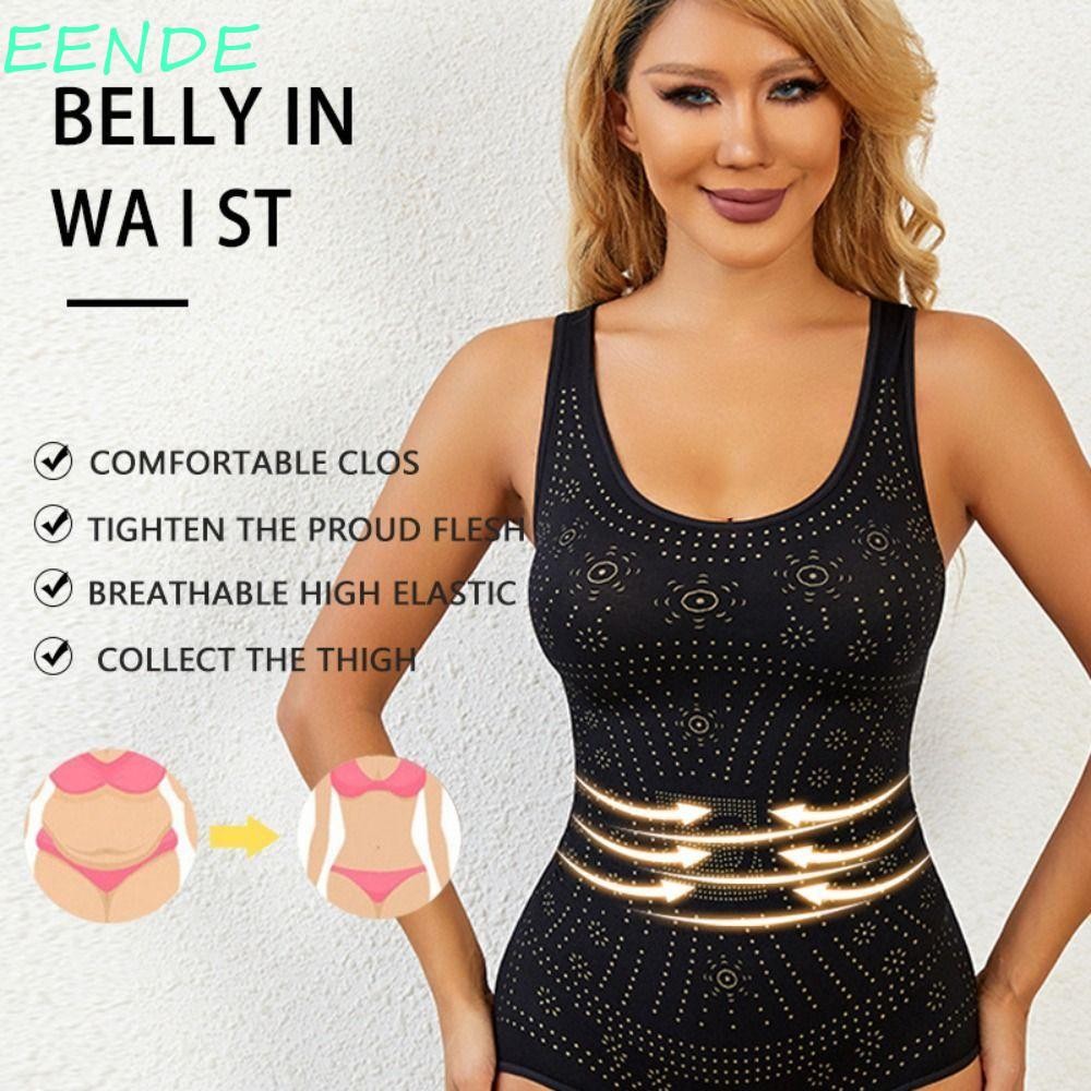 Eende ชุดกระชับสัดส่วนหลังคลอด, 3 แถวหัวเข็มขัดแขนกุดไม่มีรอยต่อ Body Shaper, แฟชั่น Jumpsuit Traceless Slim Fit เอว Cinching Corset ฤดูร้อน