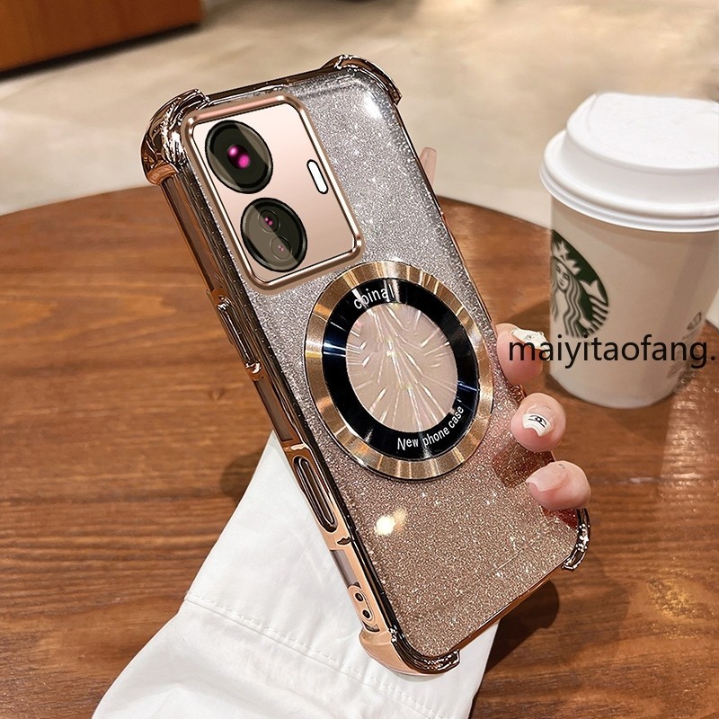 New สีcase สําหรับ Realme C55 ประกายสีชมพูสี่มุม Anti Drop เคสโทรศัพท์ความงามแม่เหล็กกันกระแทกซิลิโคน TPU Soft case