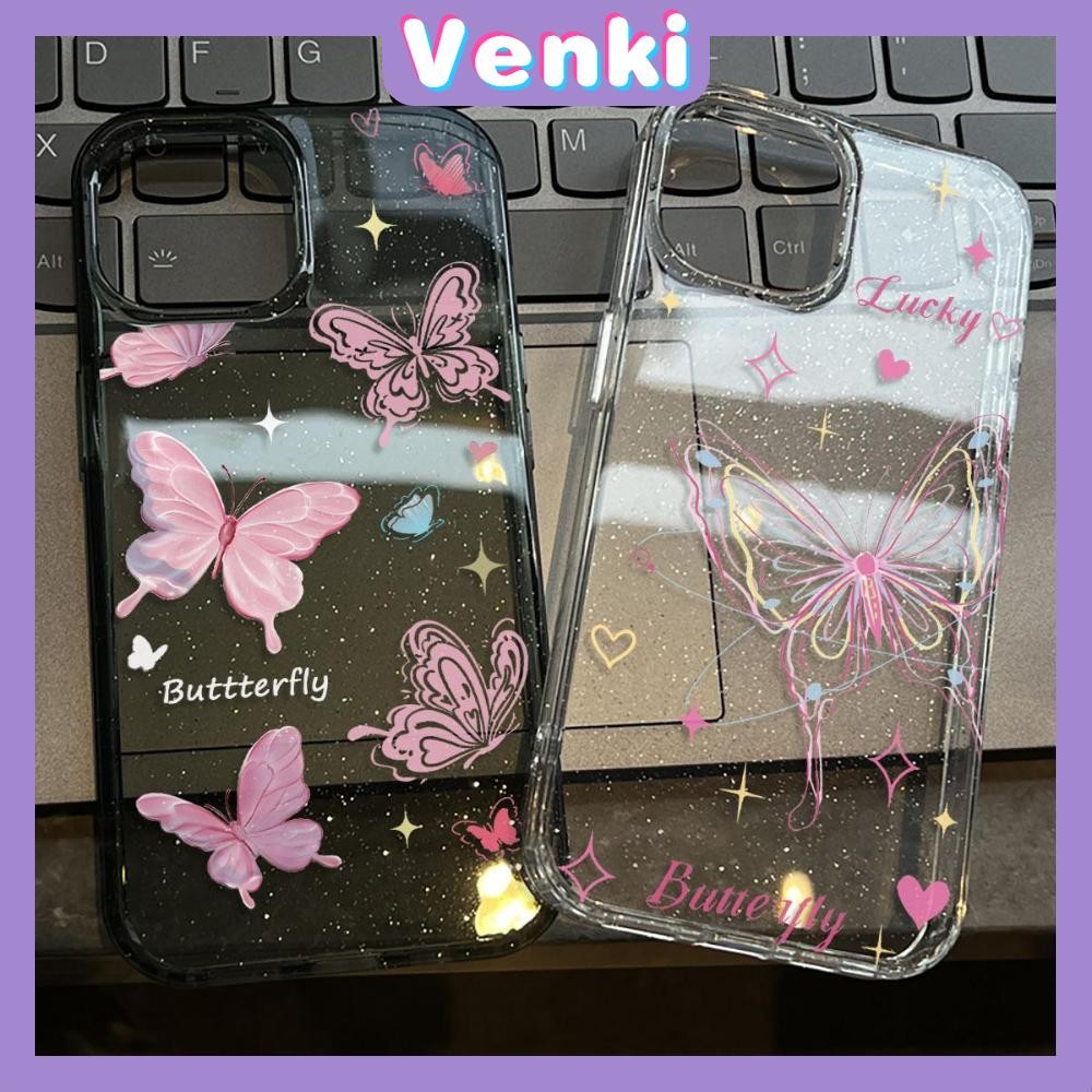 Venki - เคส iPhone 16 Pro Max iPhone 11 เคสใสแบบแวววาว TPU นุ่มสีสันสดใส ผีเสื้อแสนสวยน่ารัก Compatible iPhone15 Pro max 14 13 12 Pro max XS XR 7 Plus 8 Plus