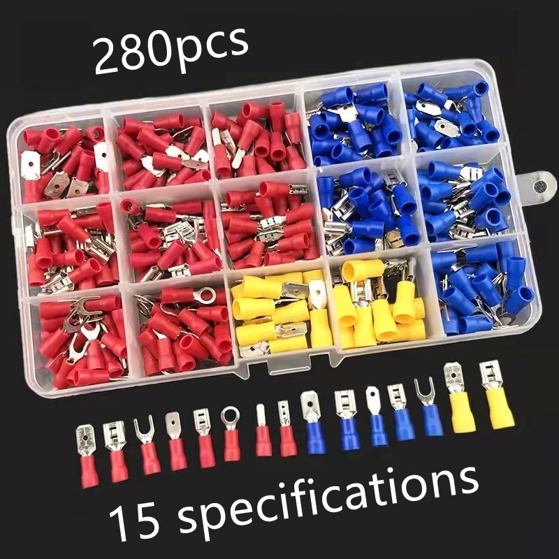 MOVATEK ขั้วต่อสายไฟหุ้มฉนวนคละ 280 ชิ้น Assorted Crimp Spade Terminal Insulated Electrical Wire Cable Connector Kit Set