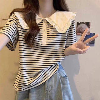 เสื้อยืดแขนสั้นคอปีกลายทาง สวมใส่สบายสำหรับฤดูร้อน