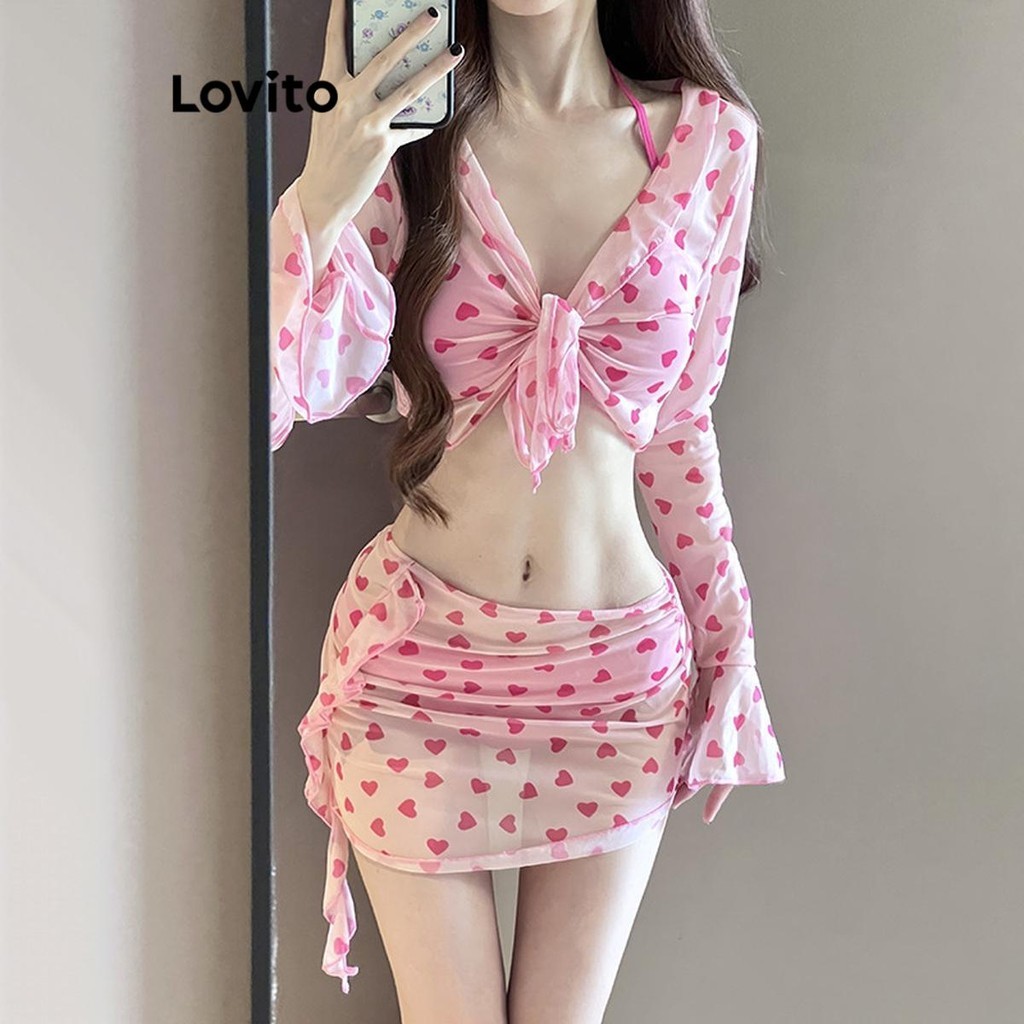 Lovito บิกินี่ พิมพ์ลายหัวใจ สไตล์ลำลอง LNA68194