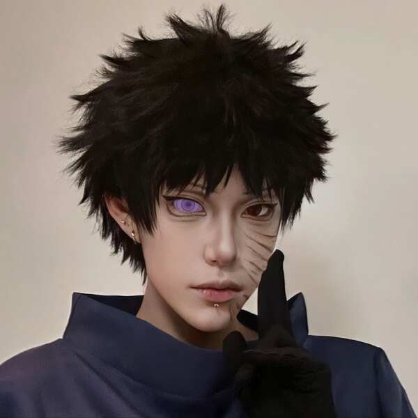 วิกผมสั้น ผมปลอม วิกผม Uchiha Obito cos, ผมสั้นชาย, อนิเมะวัยรุ่นหล่อญี่ปุ่น, ผ้าคลุมศีรษะแบบสองมิติ