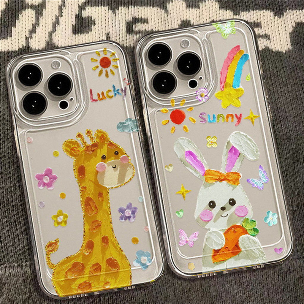 เคสไอโฟน สําหรับ iPhone 11 13 15 12 16 14 Pro Max X XR XS Max 15 8 7 14 Plus ยีราฟ กันกระแทกนุ่ม การป้องกันเลนส์