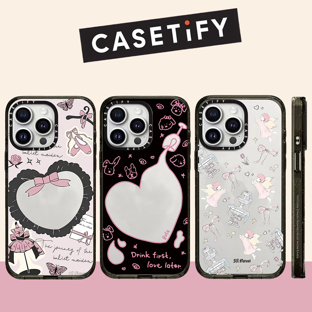 Casetify Love heart รองเท้าบัลเล่ต์อะคริลิคเคสโทรศัพท์สําหรับ iPhone 16 Pro Max 16 Plus 15 Pro Max 14 13 12 11 กรณีกันกระแทกป้องกันปลอก