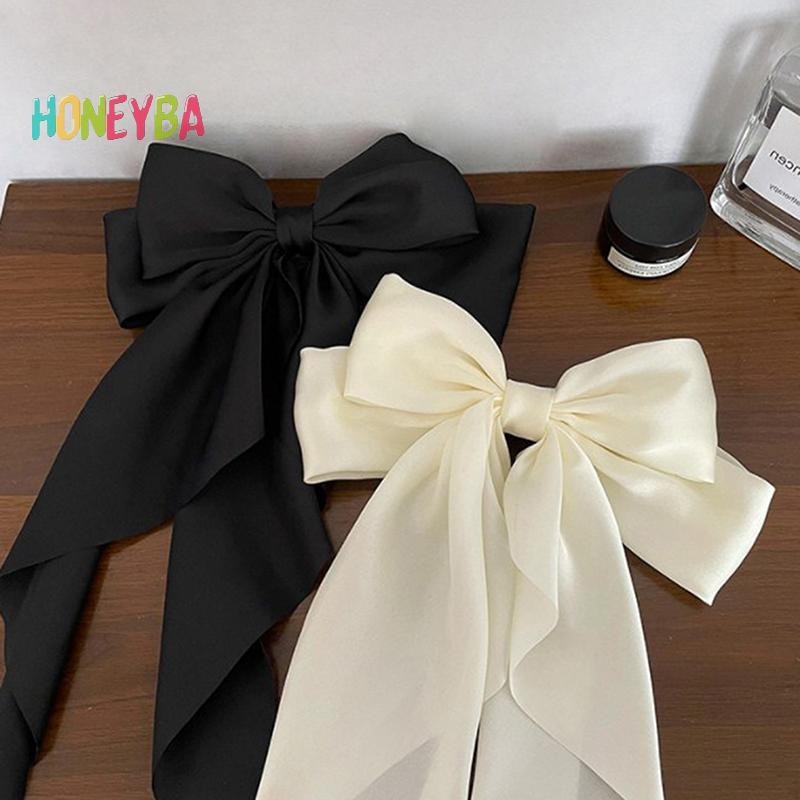 <Honeyba> โบว์ริบบิ้นกิ๊บ Headwear เรียบง่าย Elegant Sa ฤดูใบไม้ผลิคลิปกิ๊บติดผม Retro Party Headdress เครื่องประดับผมสีแดง Nice