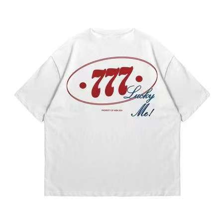 PUTIH เสื้อยืดสีขาวโอเวอร์ไซส์ - 777 Lucky Me! ดีไซน์นําโชค - คอลเลคชั่นสุดเท่ Unisex