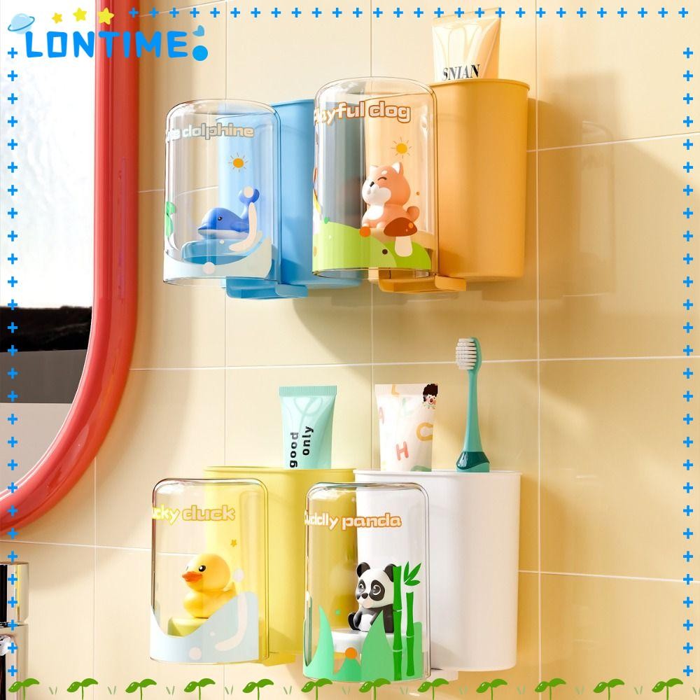 Lontime ที่ใส่ยาสีฟัน, ถ้วยแปรงสีฟันเก็บของติดผนัง, การ์ตูนน่ารักพร้อมถ้วยน้ํายาบ้วนปาก ขาตั้งแปรงสีฟันสําหรับเด็ก ห้องน้ํา