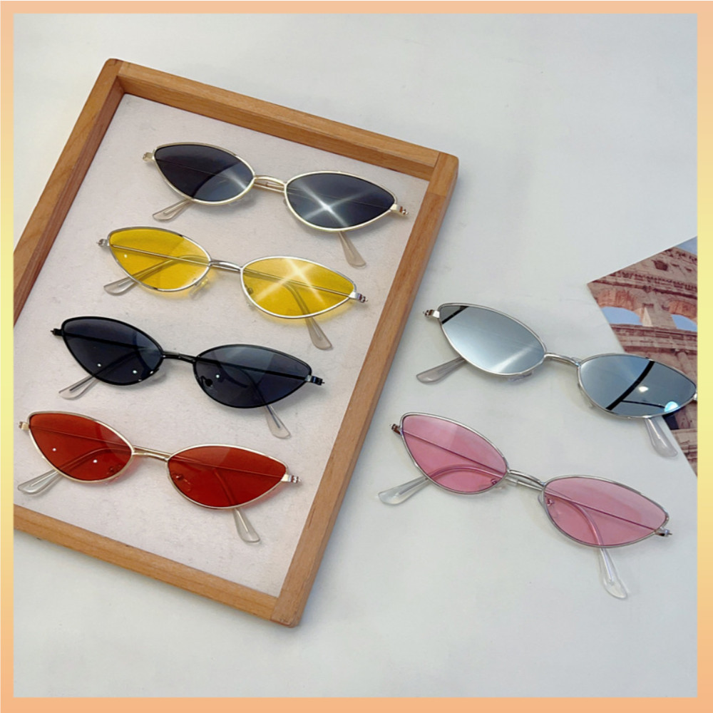 Cat Eye แว่นตากันแดดแฟชั่น กรอบโลหะขนาดเล็ก UV400 ป้องกันแสงอินเทรนด์ Streetwear