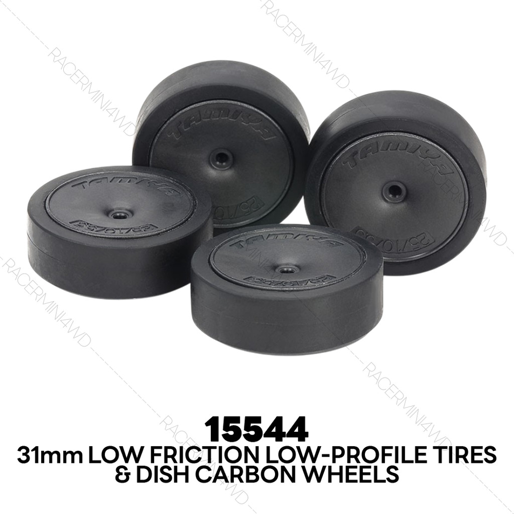 TAMIYA 15544 31mm Low Friction Low-Profile Tires & Carbon Wheels (Dish)