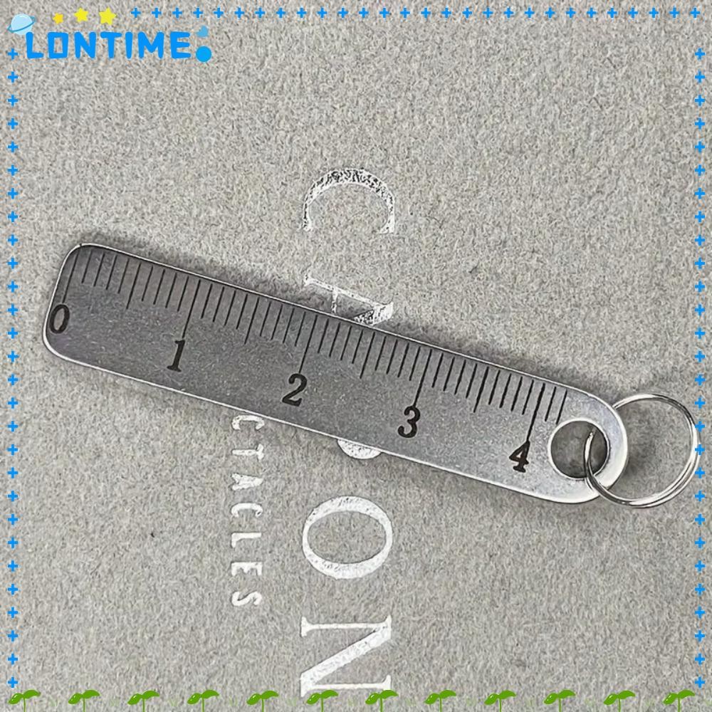 Lontime Mini Ruler, Anti Lost Stainless Steel Metal Ruler Keychain, Portable Small Size Mini Straigh