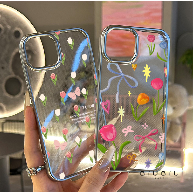 for iPhone 11 เคสไอโฟน13 ดอกทิวลิปสี เคสไอโฟน11 pro max 16 15 14 11 12 Pro x xs max xr 7plus 8plus เคส 16 plus วัสดุ TPU