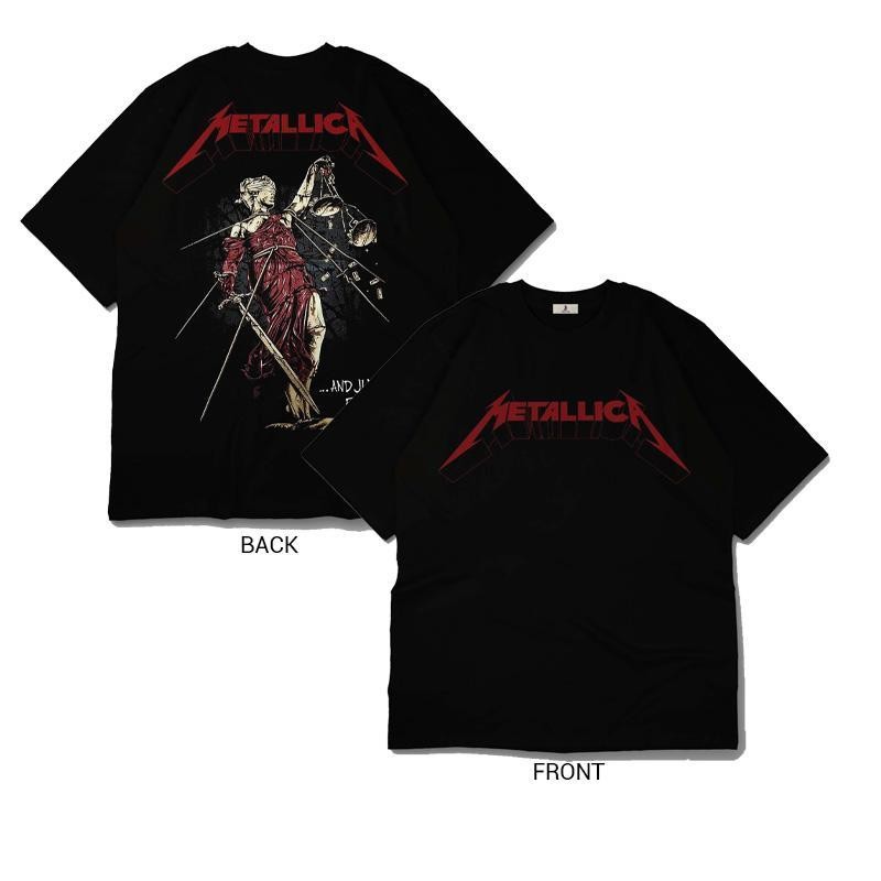 เสื้อผ้า  เสื้อยืด  thailand เสื้อยืดผ้าฝ้ายแท้ Metallica Theme ระบายอากาศได้ดีสบาย.เสื้อผ้าสีดํา Body, Back Justice Goddess รูปแบบสะดุดตา, Thai Heavy Metallic สไตล์, Release Rock Attitude