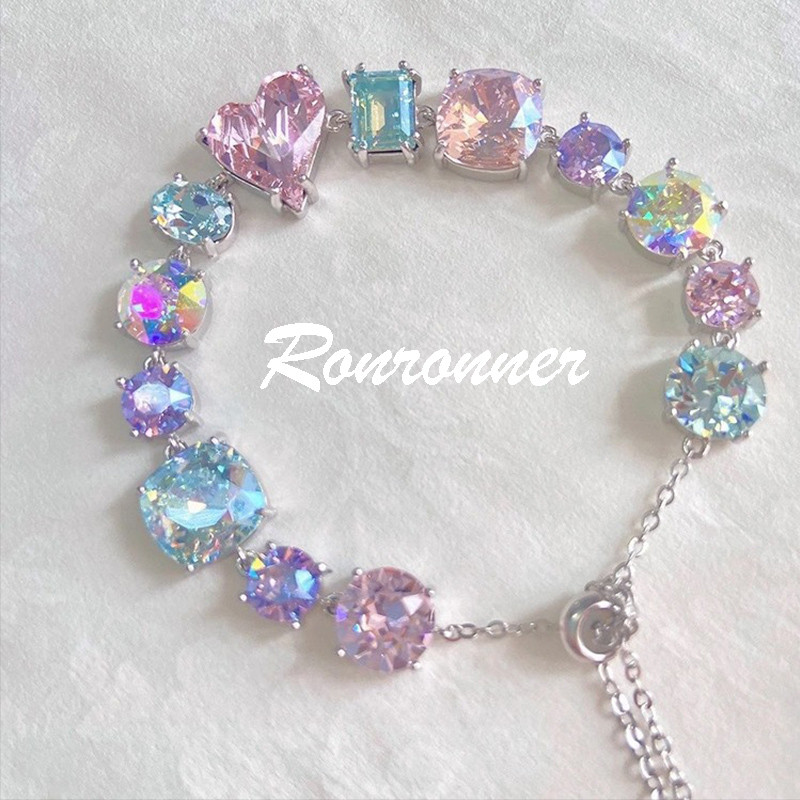 สร้อยข้อมือเพทายสีลูกกวาดสําหรับสาวรักสร้อยข้อมือเพชรอุปกรณ์ของขวัญสําหรับผู้หญิงสร้อยข้อมือเครื่องประดับ