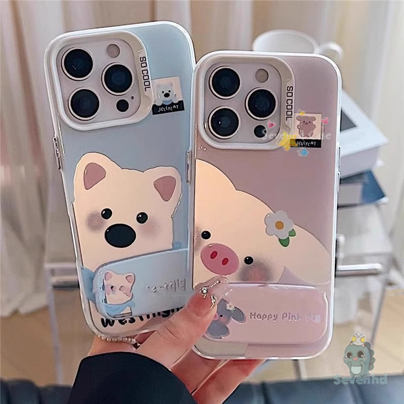 น่ารัก Jellycat ปลอกคู่สําหรับ iPhone 11 16 7Plus13 14 15 12 Pro Max 8 6 6s Plus Xr X Xs Max การ์ตูนสัตว์เคสโทรศัพท์ + เชือกเส้นเล็กชุบหรูหราเคลือบกันกระแทกฝาครอบป้องกัน